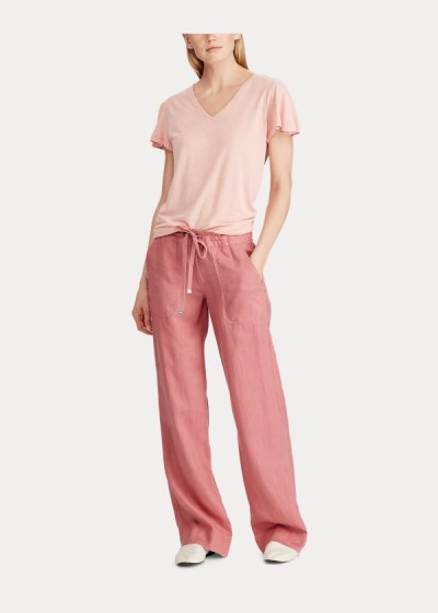 Pantalones Ralph Lauren Mujer Coral - Linen Wide-Leg - KQXRN4571